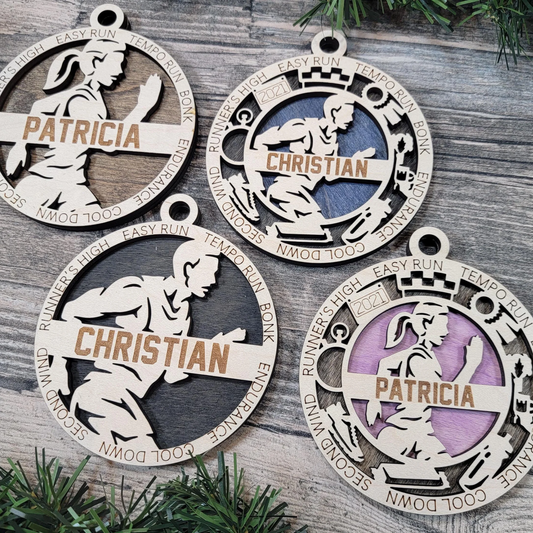 Cross Country Christmas Ornament – Personalized Engraved Runner Gift