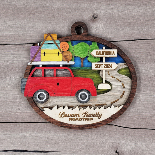 Personalized Vacation Ornament – Road Trip Name, Date & Location