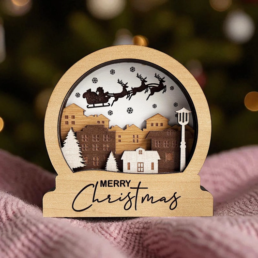 Personalized Wooden Family Snow Globe – 4.75" Custom Engraved Christmas Shelf Decor