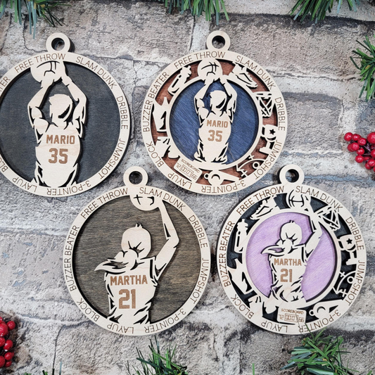 Personalized Basketball Ornament – Custom 4" Laser Engraved Wooden Sports Keepsake for Players, Coaches & Fans