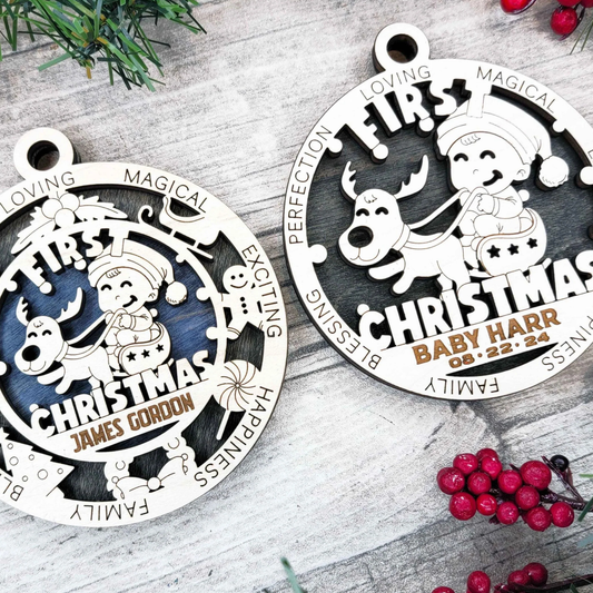 Baby’s First Christmas Ornament – Personalized Engraved Wooden Keepsake