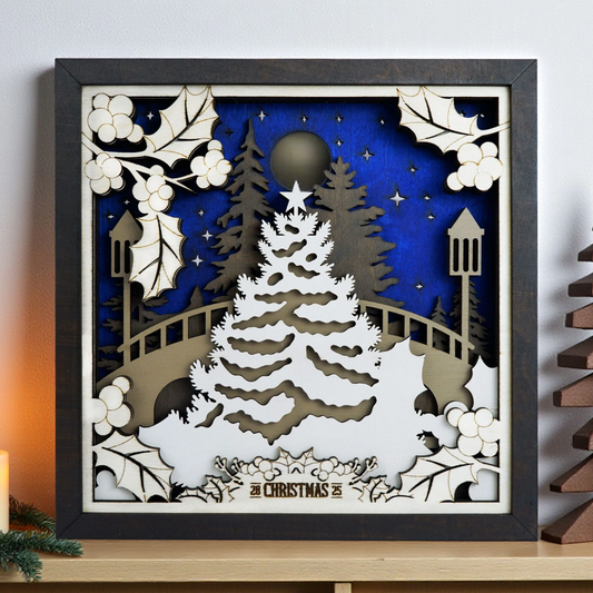 Personalized Christmas Tree Family Shelf Sitter (8x8) – 3D Wooden Holiday Sign