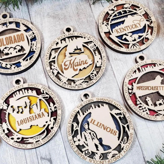United States State Christmas Ornament – Personalized Wooden Travel Keepsake