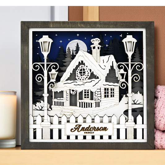 Personalized Family Home Shelf Sitter  – 3D Laser Cut & Engraved Wooden Sign