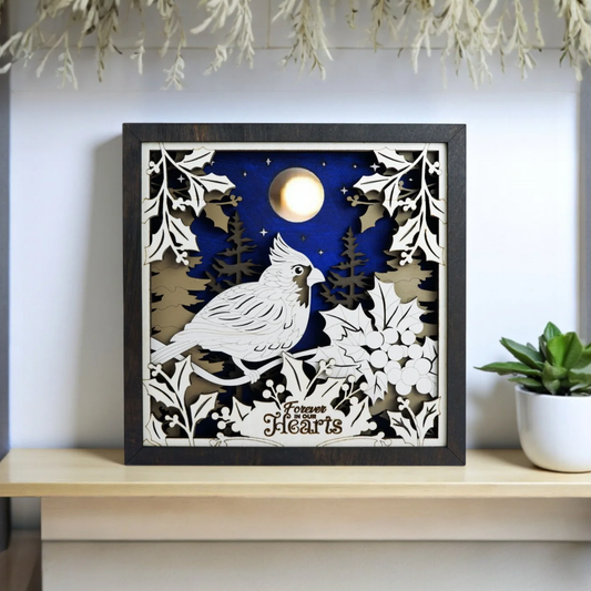 Personalized 3D Cardinal Christmas Memorial Decor – Hand Painted Wooden Scene