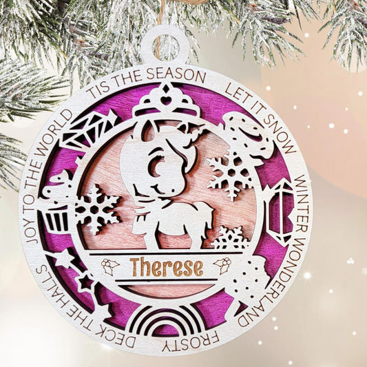 Unicorn Ornament – Personalized Wooden Christmas Keepsake