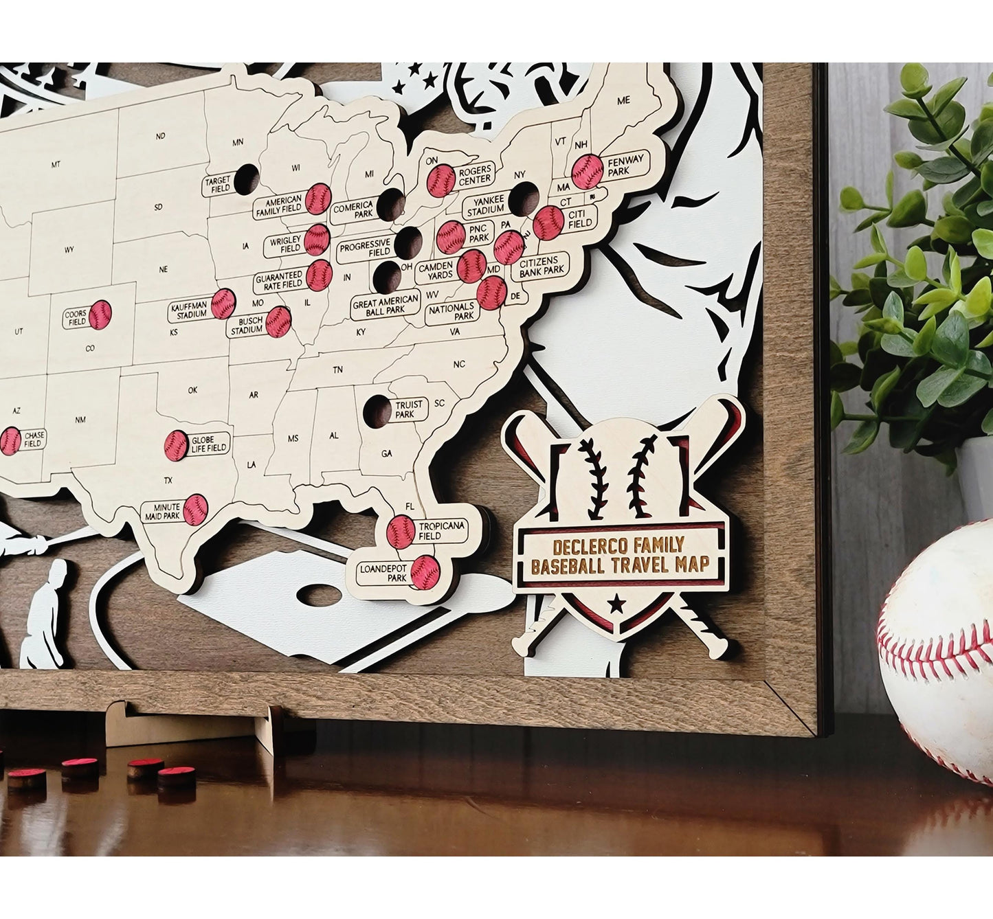 Baseball Map Tracker – Wooden USA Ballpark Travel Keepsake