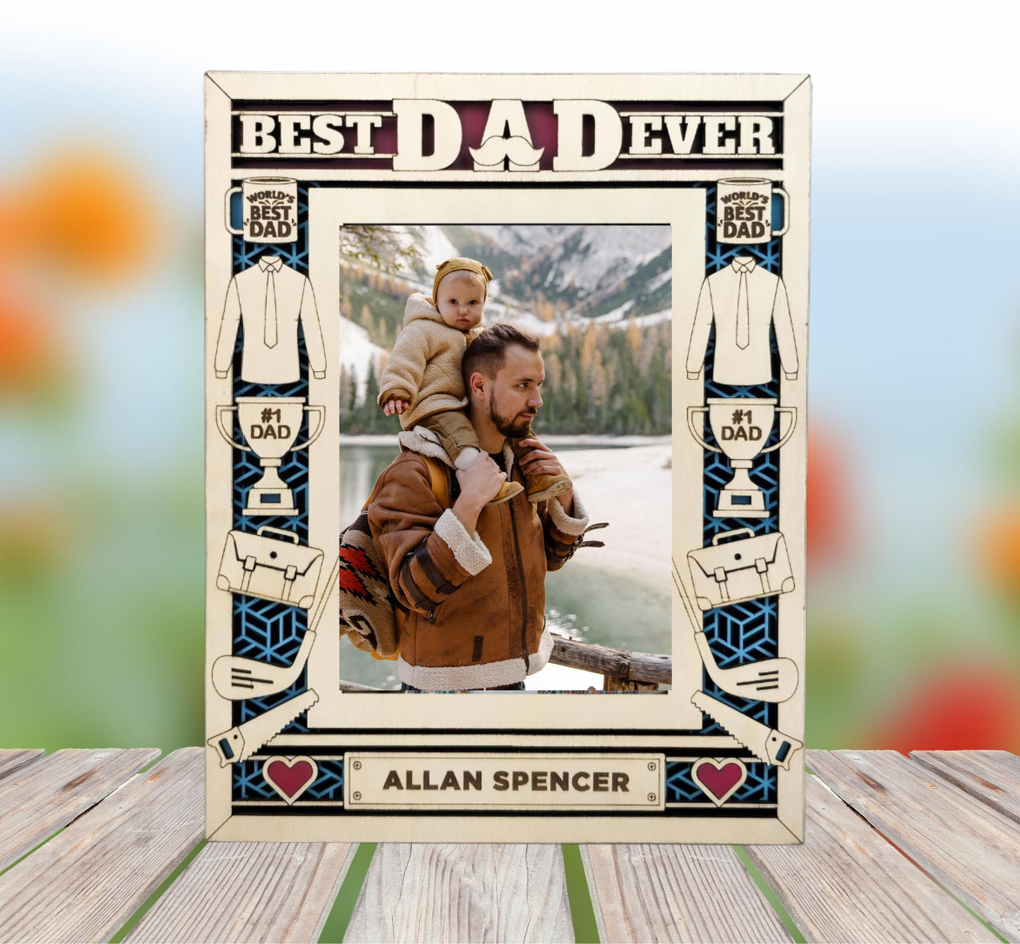 Custom Dad Engraved Wooden Picture Frame – Personalized Laser-Cut Photo Frame, Handmade in Ohio