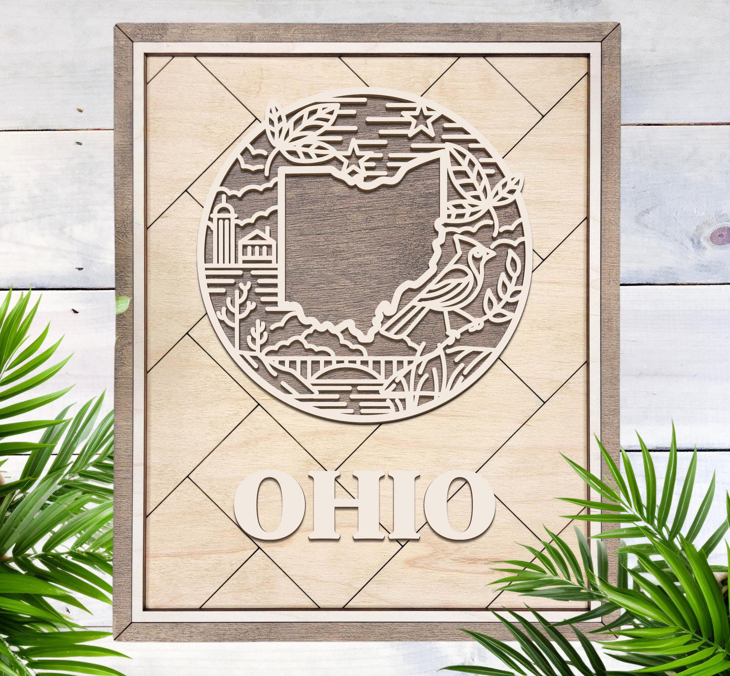 Ohio State Wall Art – Handmade Wood Sign Honoring Ohio’s History, Symbols & Culture | Gift-Ready with Easel Display