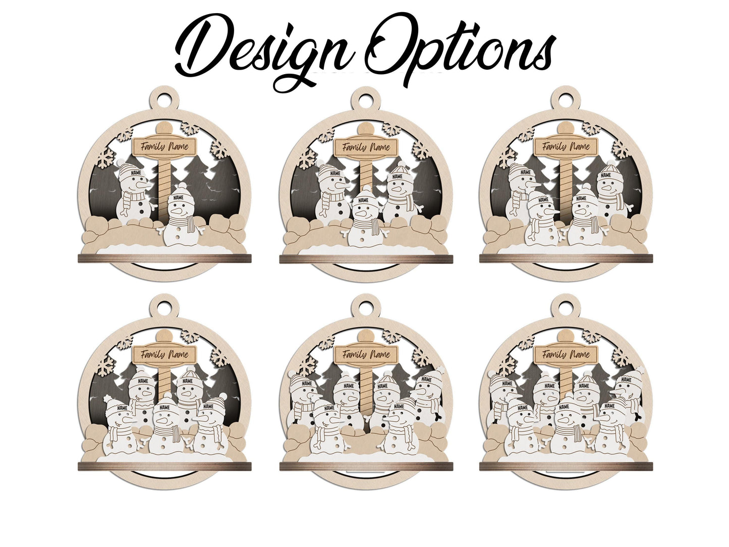 Personalized 3D Family Snowman Ornament – Handmade Wooden Engraved Keepsake, Gift-Boxed