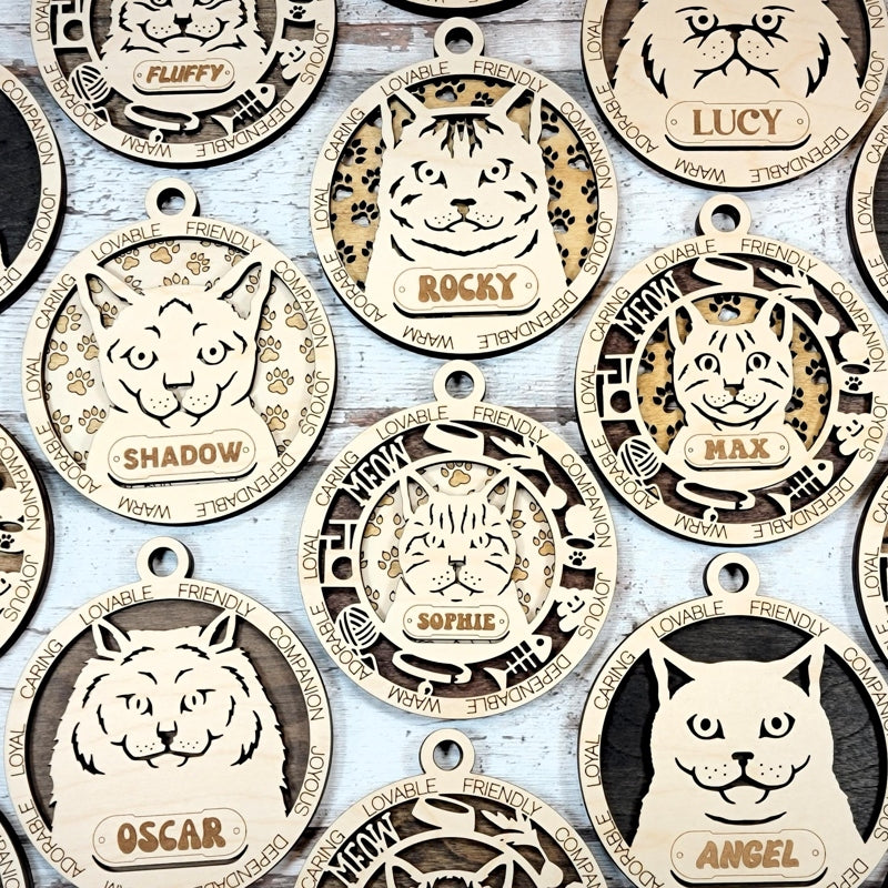 Personalized Cat Ornament – Custom Engraved Pet Name Christmas Keepsake Decoration