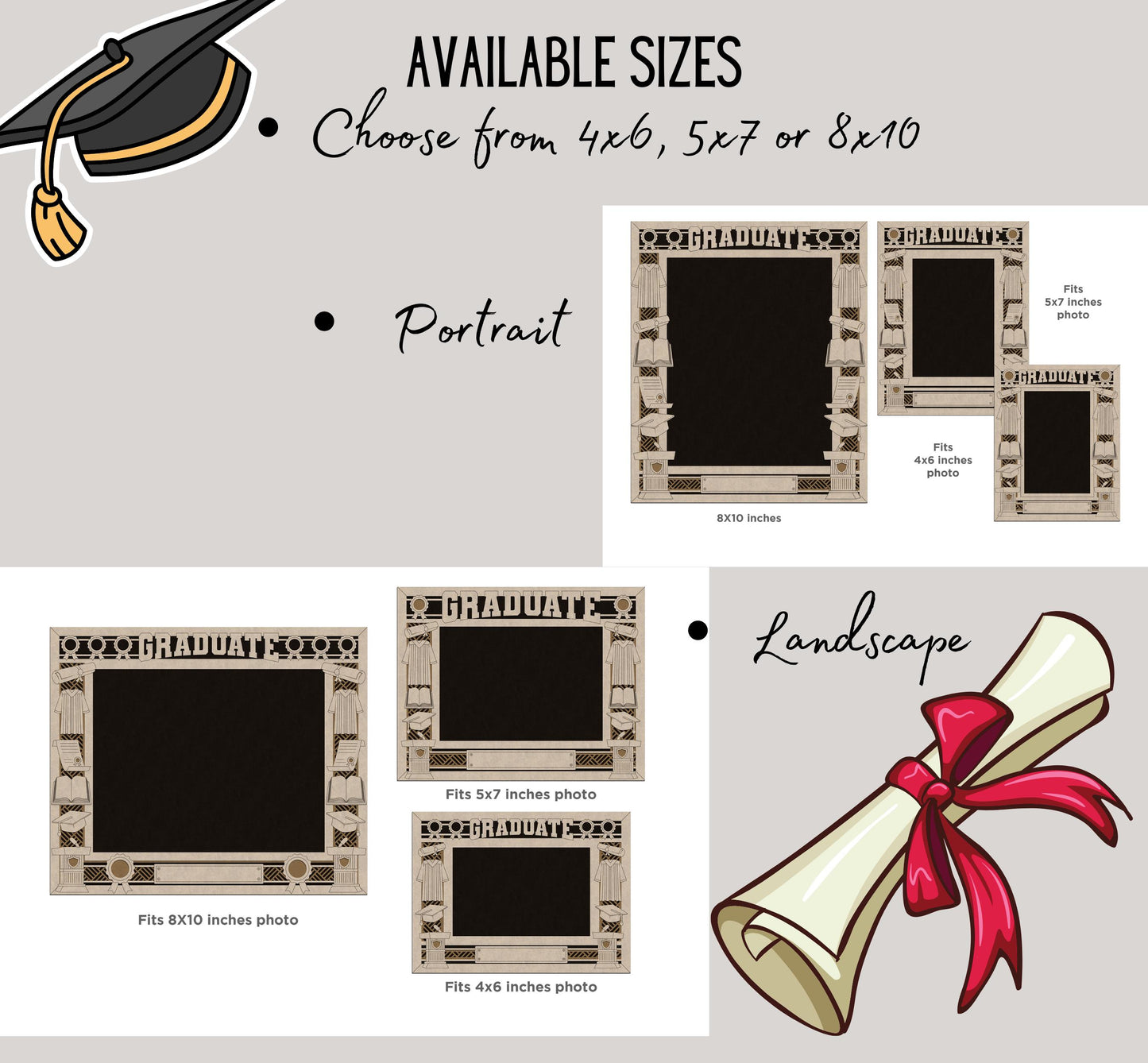 Custom Engraved Graduation Photo Frame – Personalized Wooden Graduate Picture Frame, Laser Cut Keepsake Gift