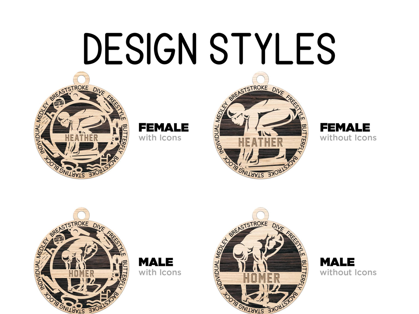 Personalized Swimmer Ornament – Engraved Wooden 4" Keepsake with Name, Year & Event, Gift-Boxed