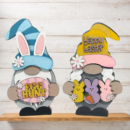 Easter Gnome Shelf Sitter – Handmade 8” Wooden Gnome with Interchangeable Outfits for Seasons & Holidays