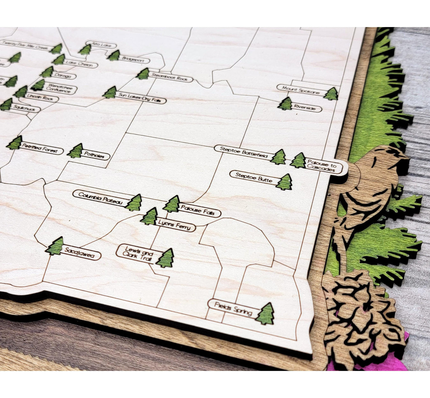Personalized Washington State Park Map Tracker – Custom Name Wooden Travel Keepsake