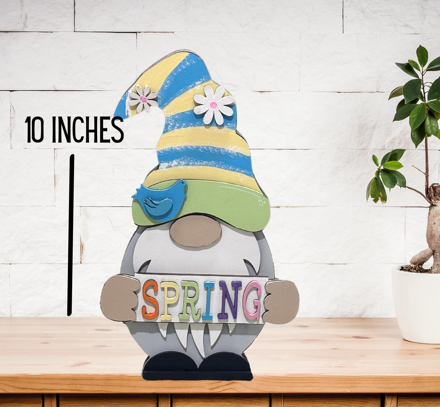 Spring Gnome Shelf Sitter – Handmade 8” Wooden Gnome (Male or Female) with Interchangeable Spring Outfits