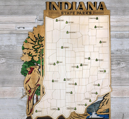 Personalized Indiana State Parks Map Tracker – Custom Name Wooden Travel Keepsake