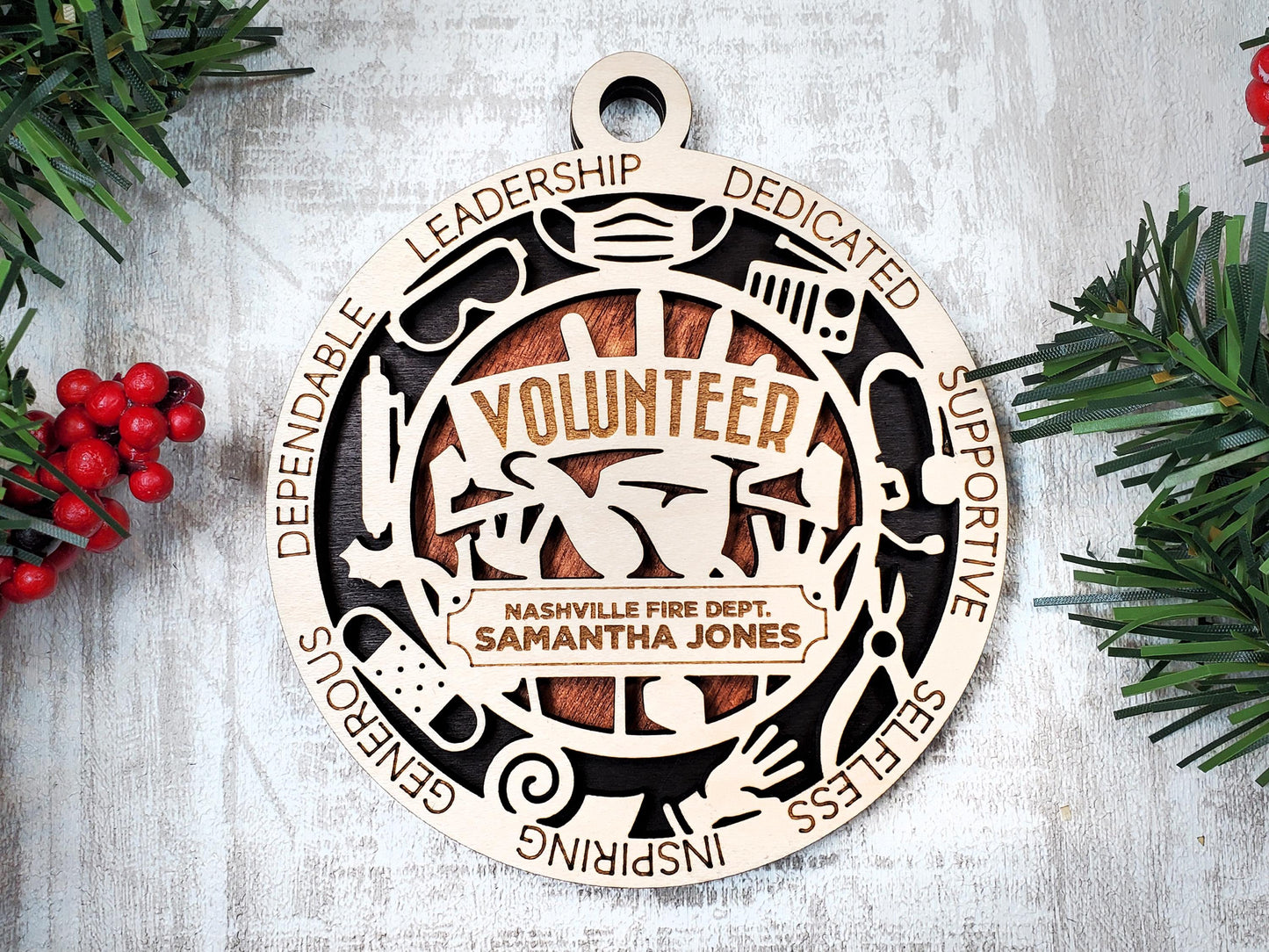 Volunteer Christmas Ornament – Personalized or Non-Personalized Wooden Holiday Gift
