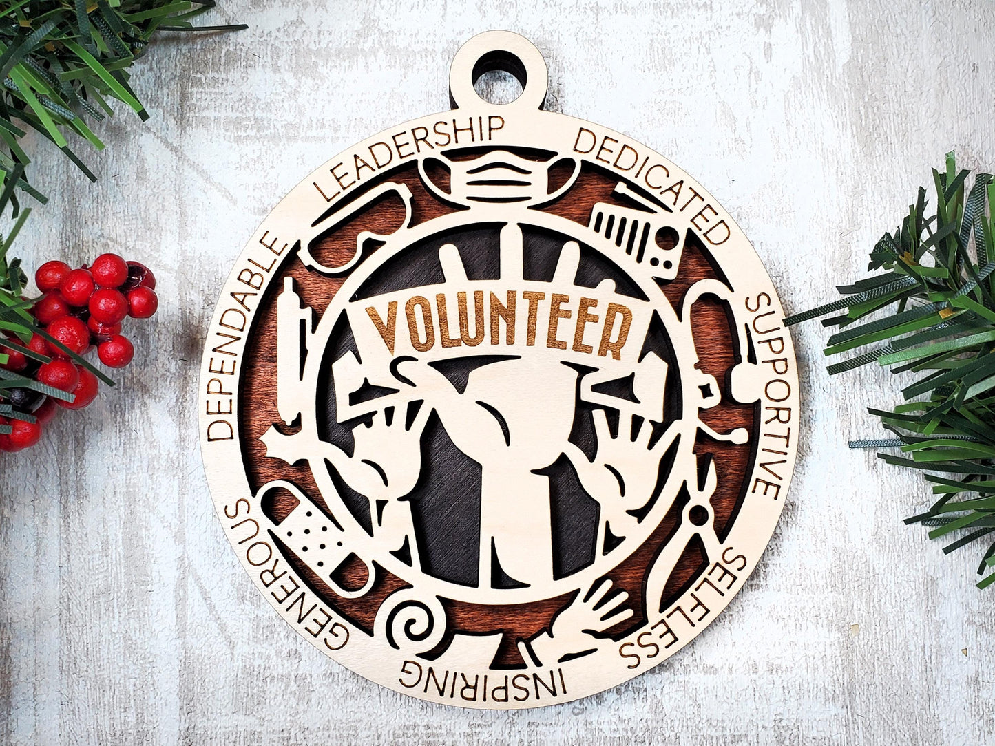 Volunteer Christmas Ornament – Personalized or Non-Personalized Wooden Holiday Gift
