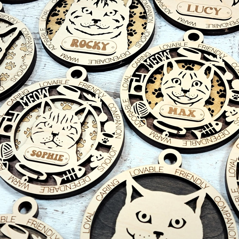 Personalized Cat Ornament – Custom Engraved Pet Name Christmas Keepsake Decoration
