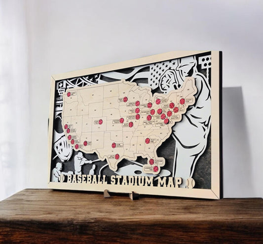 Baseball Map Tracker – Wooden USA Ballpark Travel Keepsake