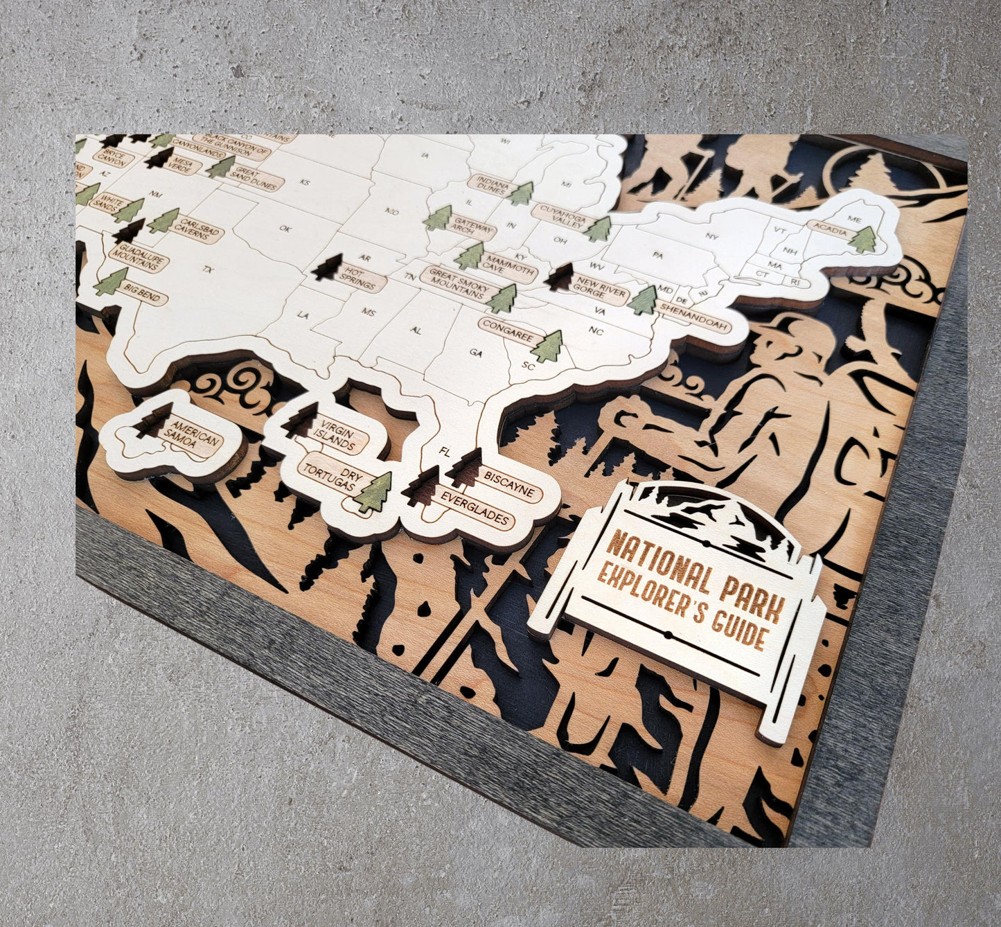 Personalized National Park Map Tracker – Custom Name Wooden USA Travel Keepsake