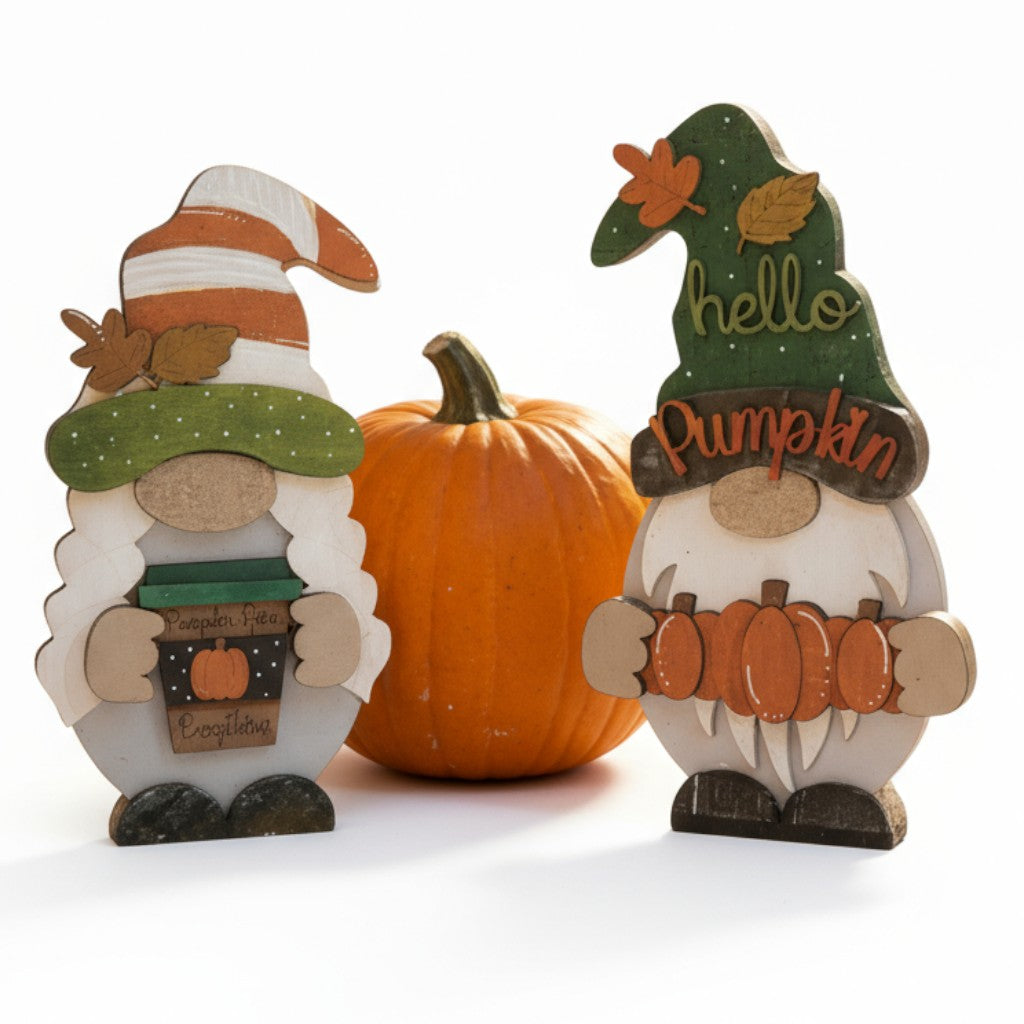Fall Gnome Decor β Handmade Wooden 8" Gnome with Interchangeable Outfits for All Seasons & Holidays