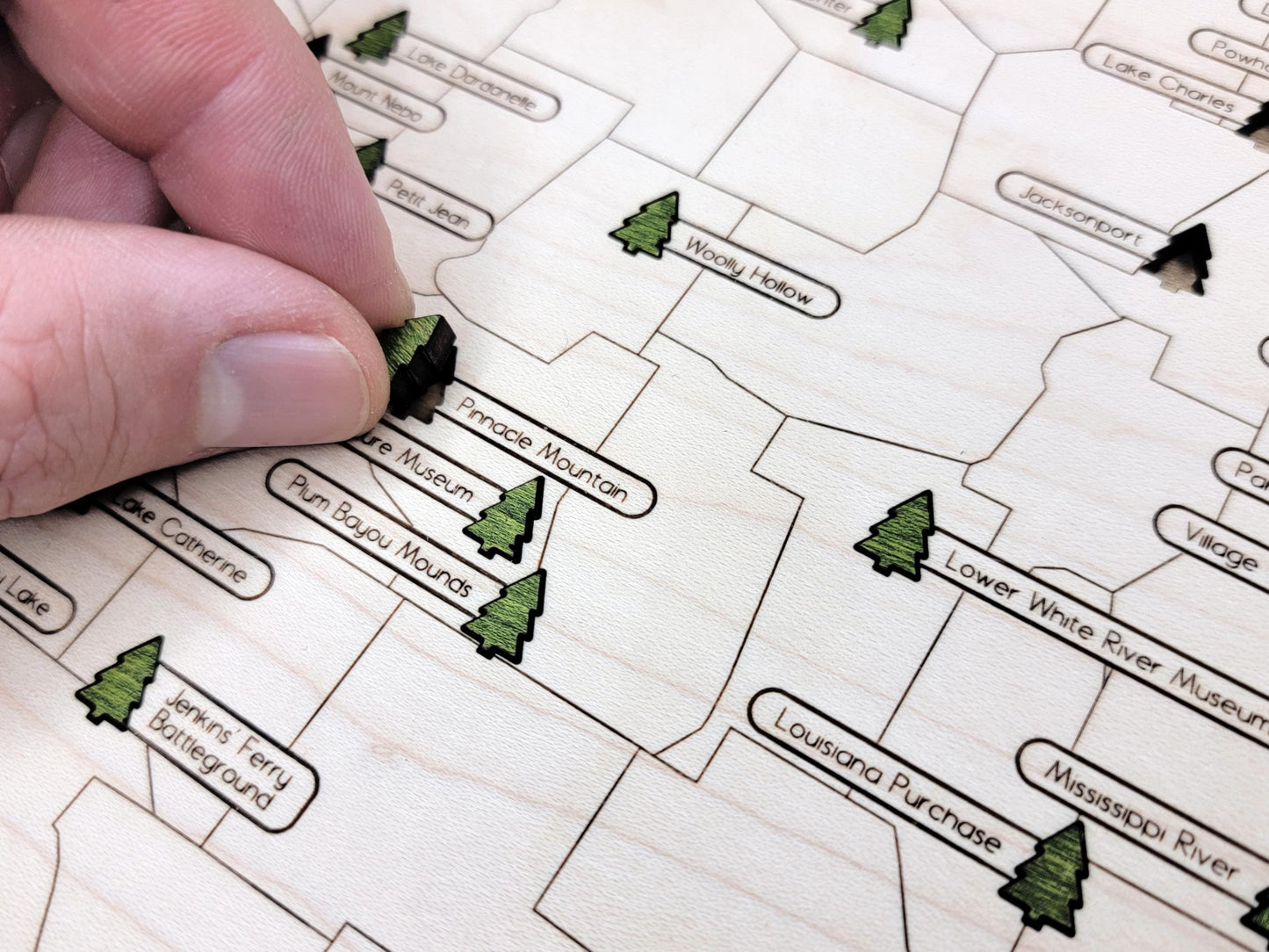 Custom engraved Arkansas map for hikers and travelers, rustic wood wall hanging