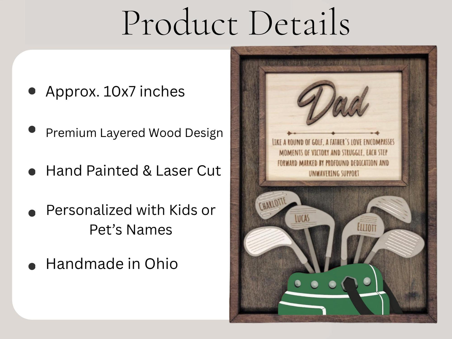 Personalized Golf Dad Sign | Engraved Wood Gift with Kids Names | Golf Grandpa Papa Daddy Gift | Father’s Day Golf Gift