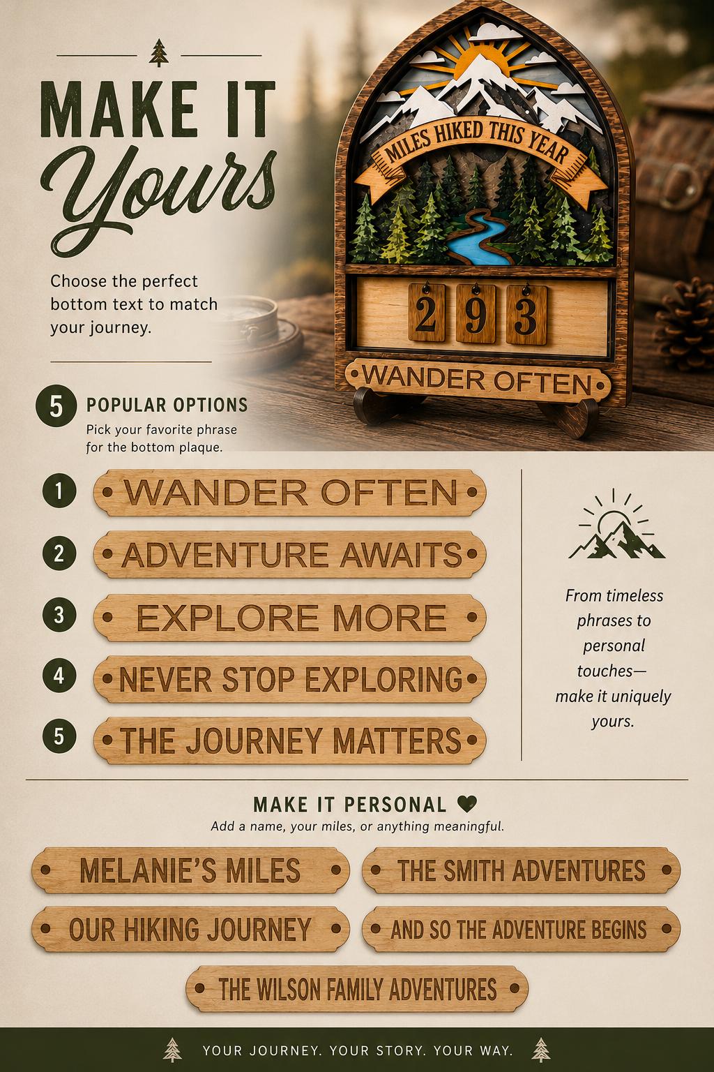 Hiking Miles Tracker Sign | Personalized Wood Trail Decor | Adventure Gift for Hikers | Miles Counter Sign | Hiker Gift
