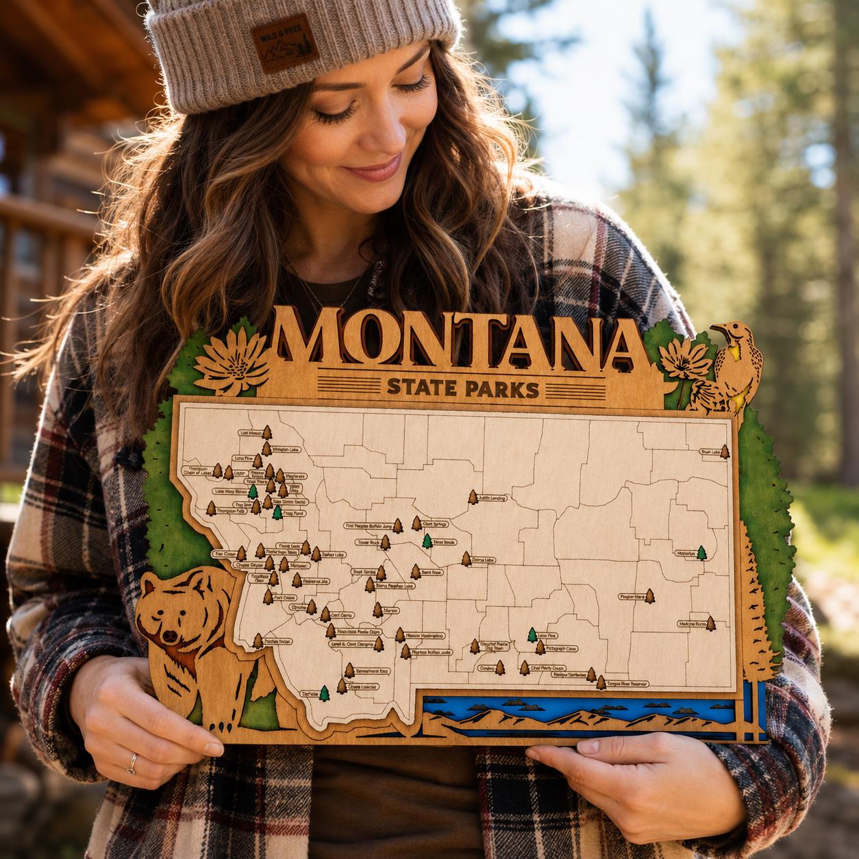 Personalized Montana State Parks Map | MT Travel Tracker | Layered Wood Adventure Keepsake | Hiking & Camping Gift | Montana Wall Art