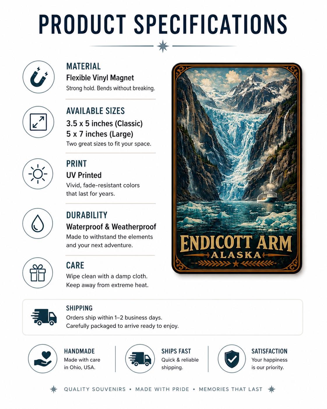Endicott Arm Alaska Cruise Magnet, Vintage Travel Poster Magnet, Alaska Souvenir,Cruise Ship Door Magnet, Endicott Glacier, WPA Style Magnet