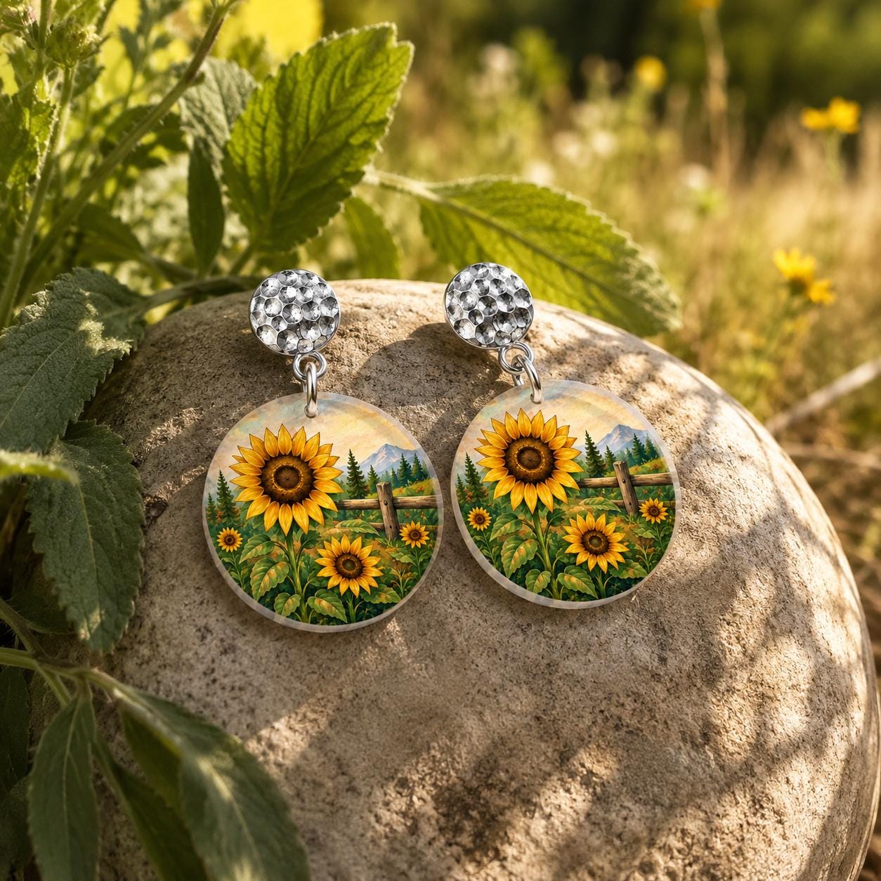 Sunflower Earrings, Nature Dangle Earrings, Sunflower Gift for Women, Floral Boho Jewelry, Mountain Wildflower Field, Handmade in Ohio