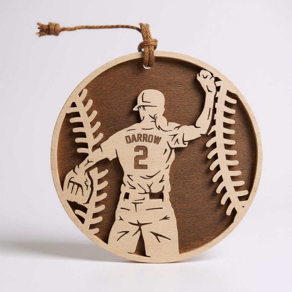 Personalized Softball Ornament – Custom Engraved Wooden Christmas Keepsake for Players, Coaches & Teams