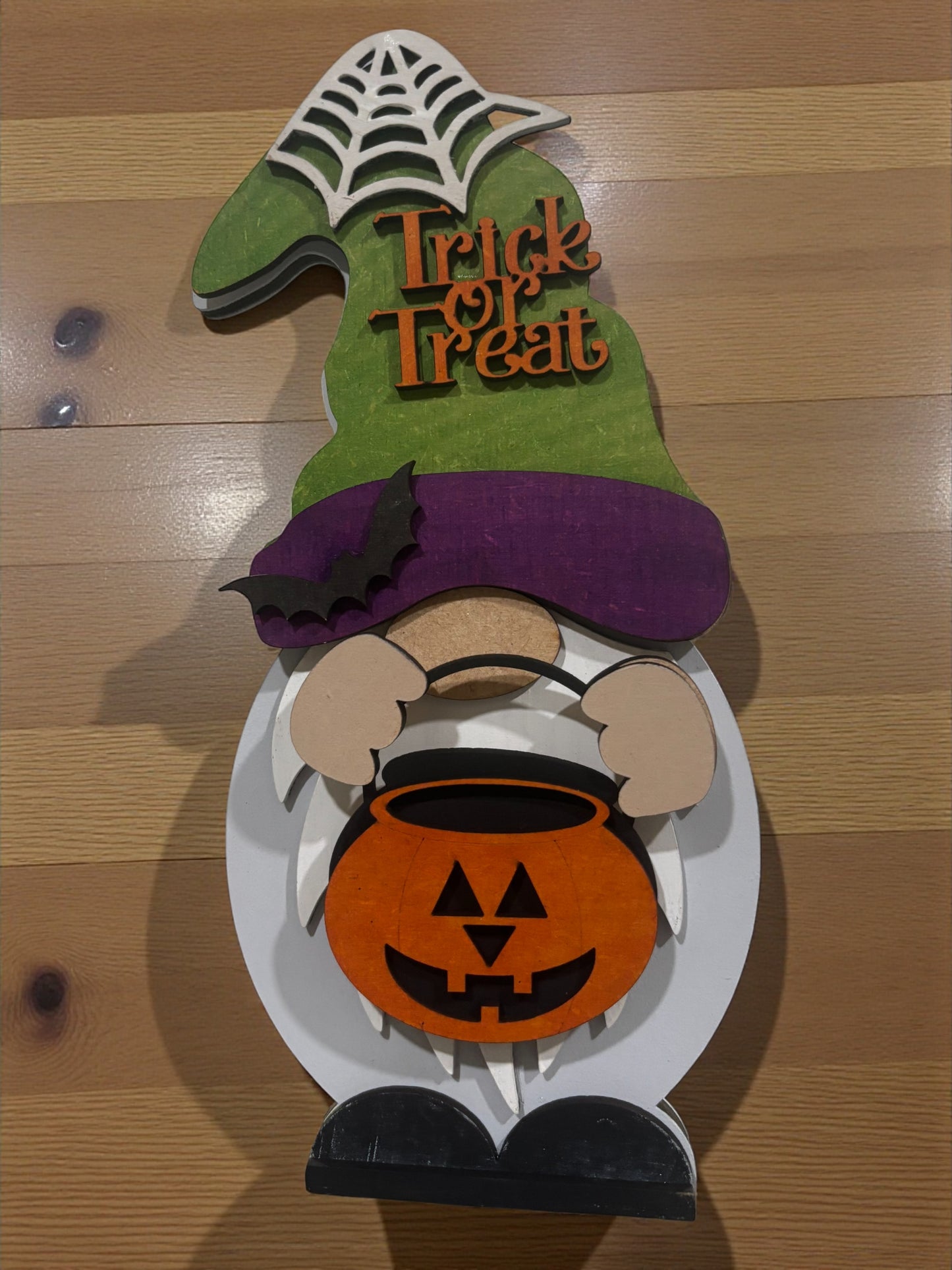 Halloween Wooden Gnome – Handmade 8" Hand-Painted Gnome with Interchangeable Outfits for All Seasons