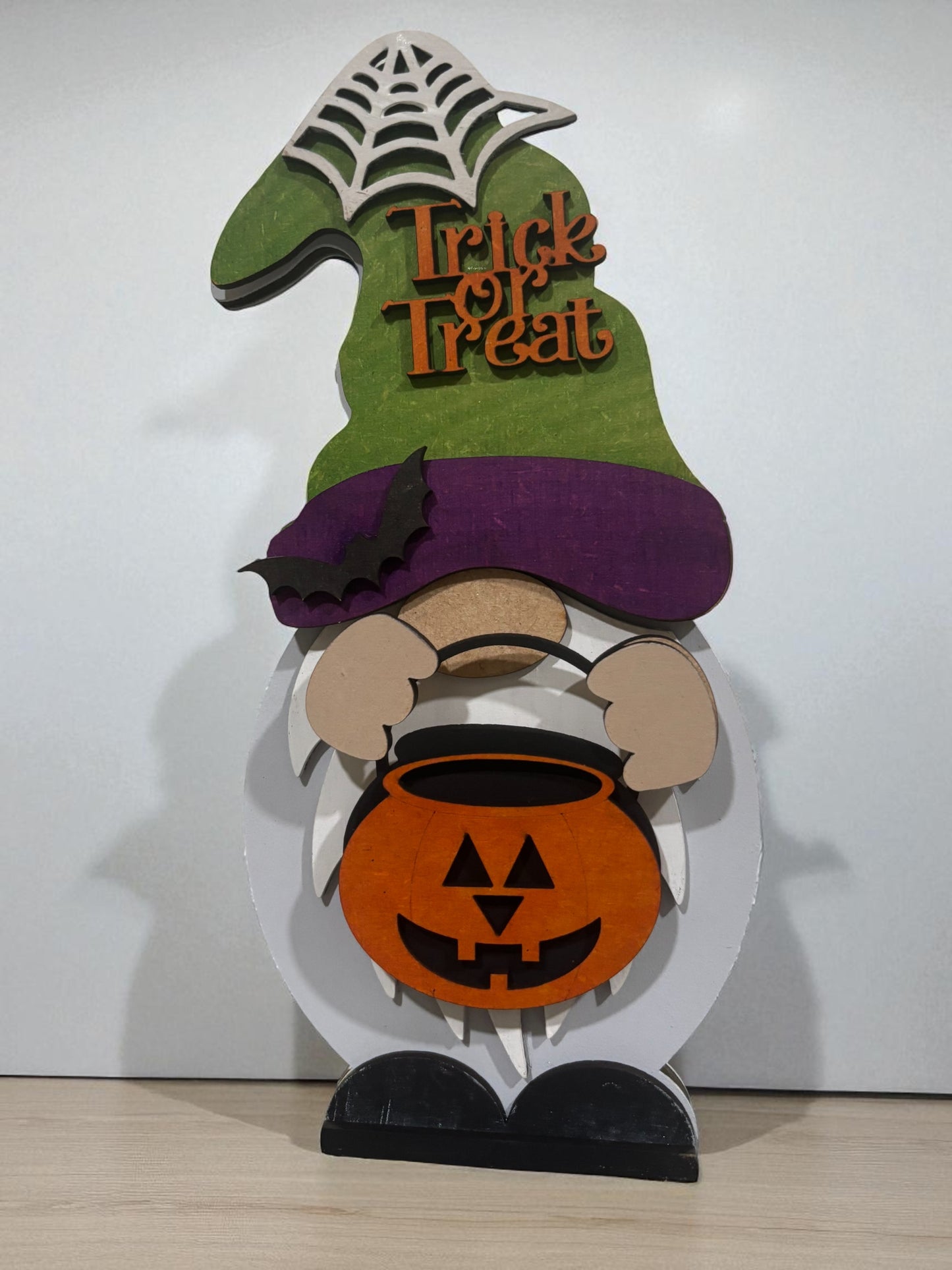 Halloween Wooden Gnome – Handmade 8" Hand-Painted Gnome with Interchangeable Outfits for All Seasons