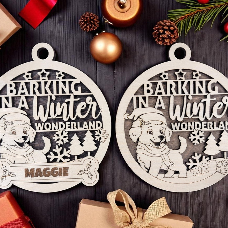 Personalized Dog Christmas Ornament, Custom Pet Name, Hand Painted Wooden Holiday Keepsake, 4 Inch Tree Decoration, Gift Box Included, Free Shipping