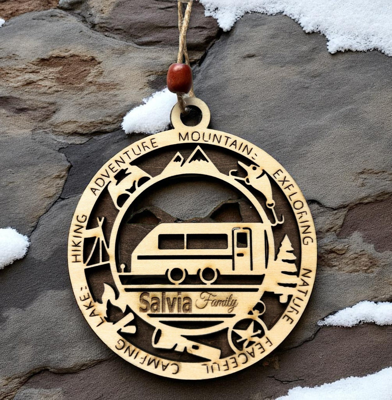 Personalized Camper Ornament – Custom Wooden Trailer Christmas Ornament, Handmade & Laser Engraved Vacation Keepsake