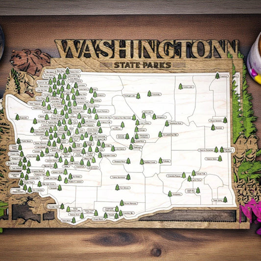 Personalized Washington State Park Map Tracker – Custom Name Wooden Travel Keepsake