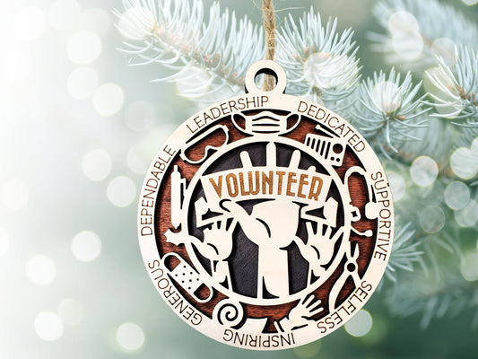 Volunteer Christmas Ornament – Personalized or Non-Personalized Wooden Holiday Gift