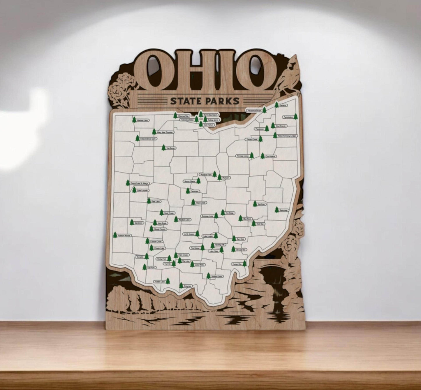 Ohio State Park Tracker Map – 12x20 Wood Wall Art | Personalized Gift for Outdoor Lovers, Handmade in Ohio