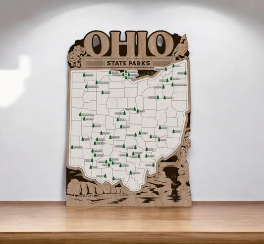 Ohio State Park Tracker Map – 12x20 Wood Wall Art | Personalized Gift for Outdoor Lovers, Handmade in Ohio