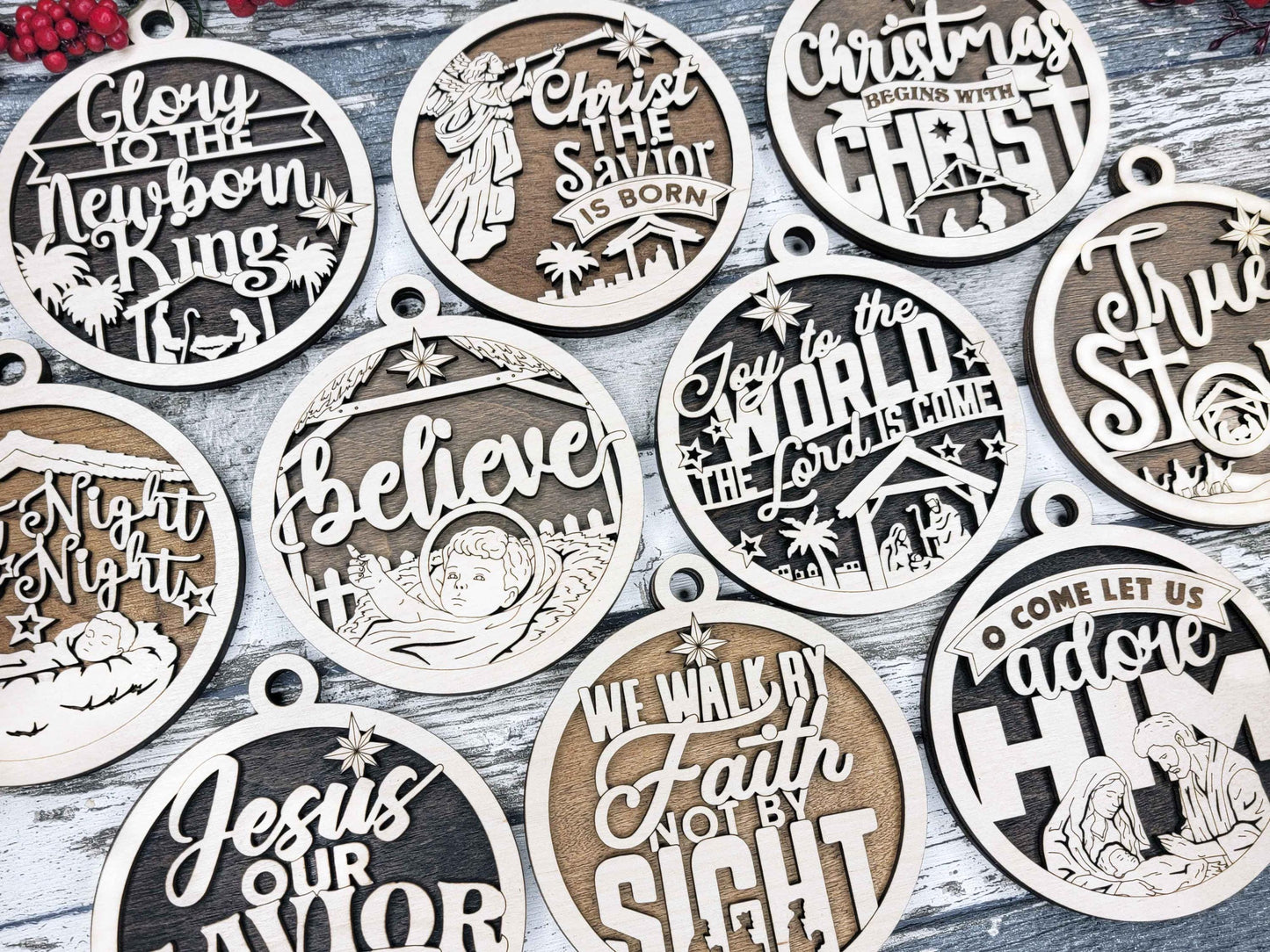Christian Religious Ornament – 4" Laser Engraved Wooden Ornament with Inspirational Spiritual Designs | Faith-Based Christmas Gift