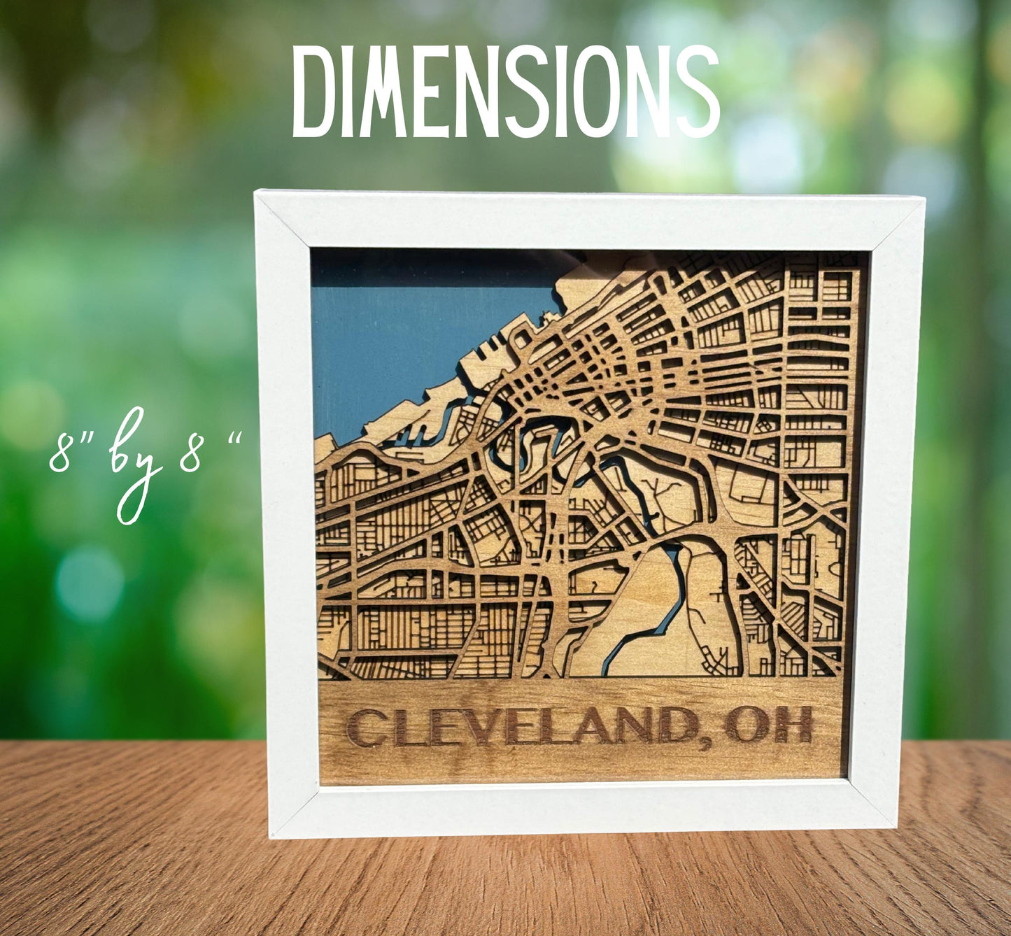 3D Cleveland Map Shadow Box – Laser Engraved Wall Art in White or Black Frame | 8x8 Cleveland Home Decor Gift