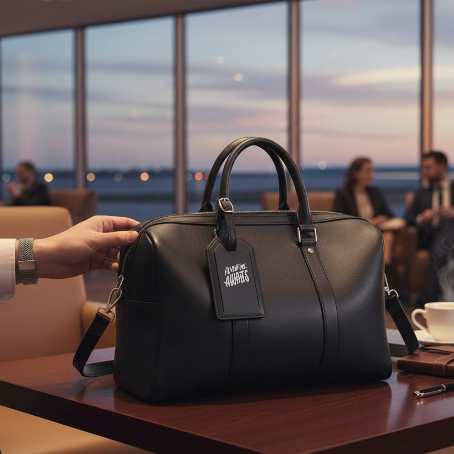 Adventure Leatherette Luggage Tag with Strap | Personalized Engraved Travel Tag | Monogram Backside | Gift Box Included