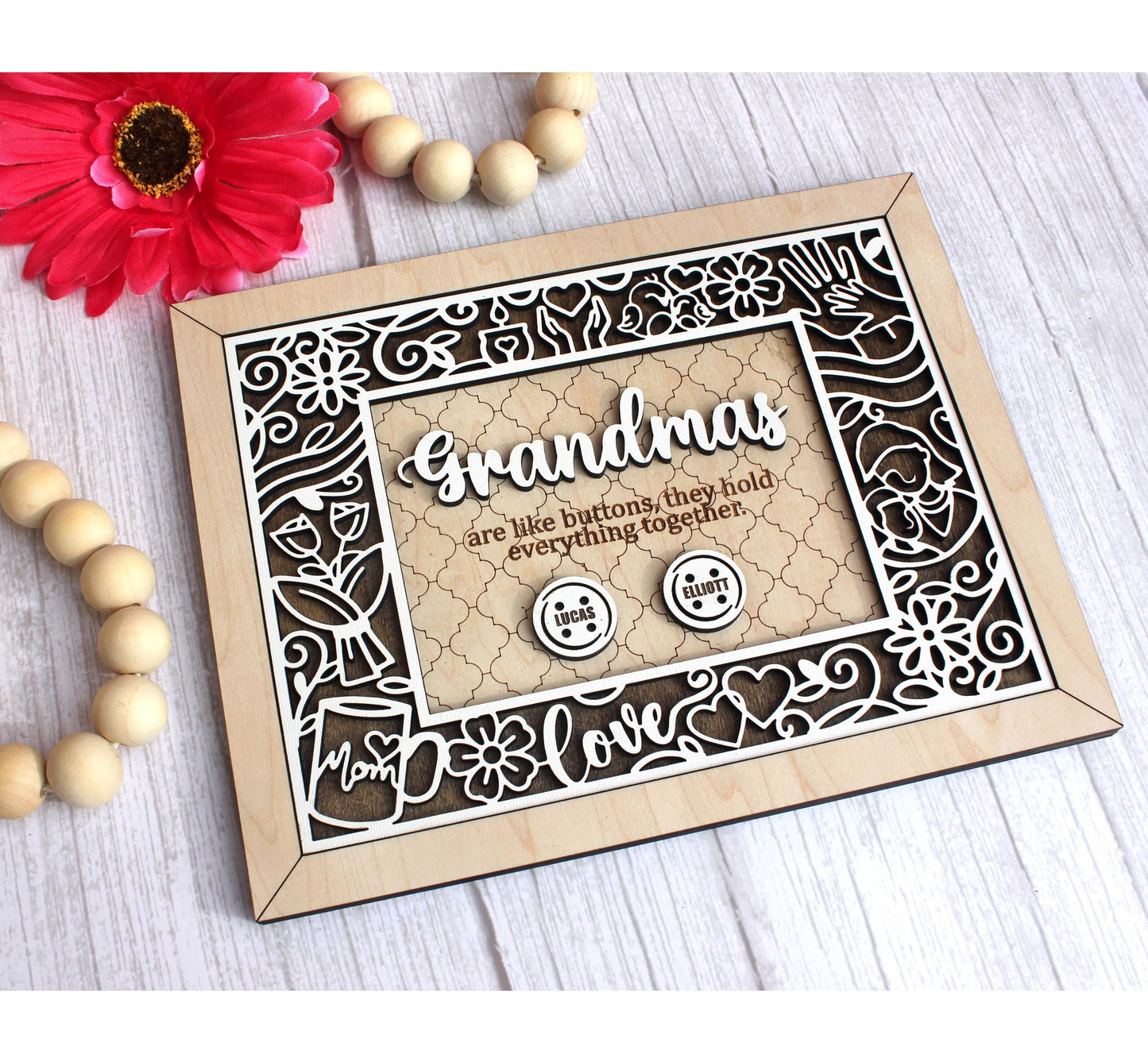Personalized Mom Wall Sign – Custom Engraved Wooden Plaque with Kids or Grandkids’ Names | Mother’s Day & Birthday Gift