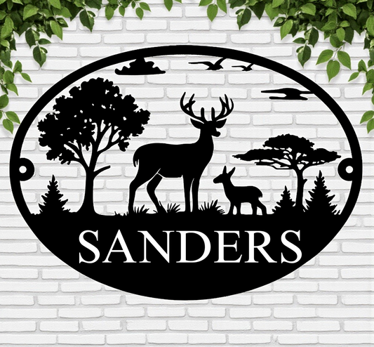Personalized Family Deer Oval Metal Sign