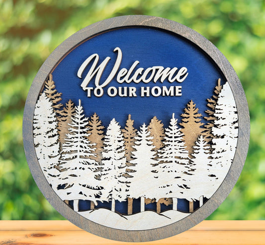 Personalized Evergreen Round Home Sign – Custom Cabin or Vacation Home Decor