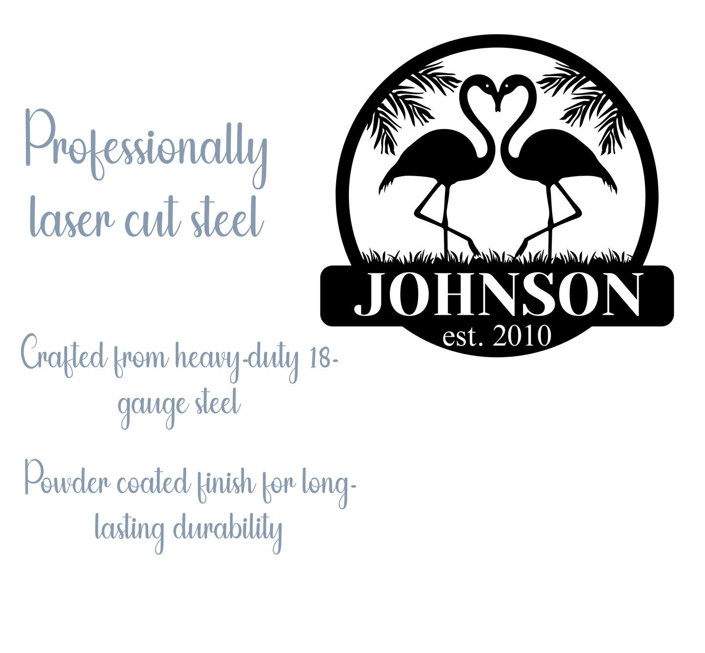 Flamingo Wall Art Monogram Family Name Metal Sign