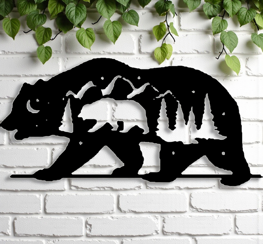 Rustic Bear Metal Wall Art – Wildlife Steel Sign for Cabin, Lodge, or Lake House Décor – Outdoor Powder Coated Nature Silhouette